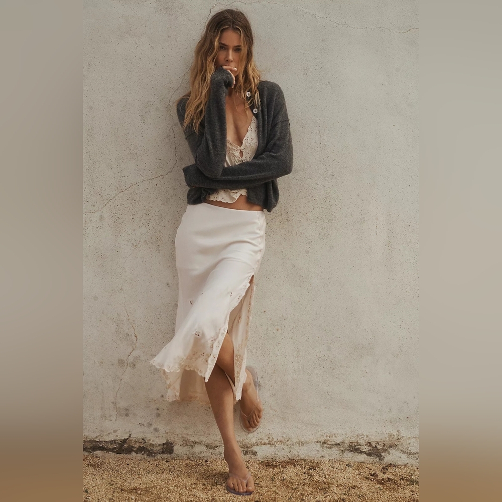 Anthropologie Cutwork Slip Skirt
